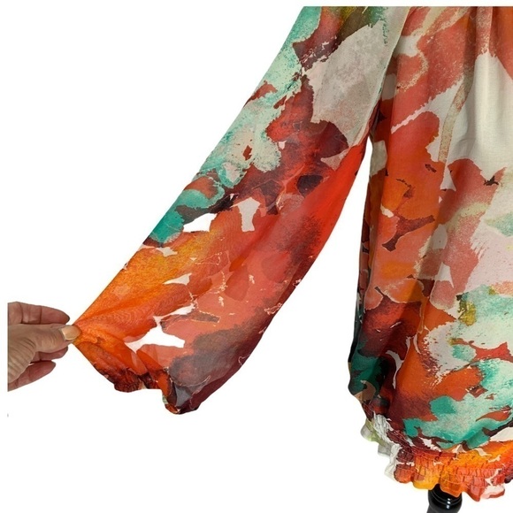 CALVIN Klein Multi Colour Round Neck Peasant Top Blouse Size XS - Picture 3 of 10